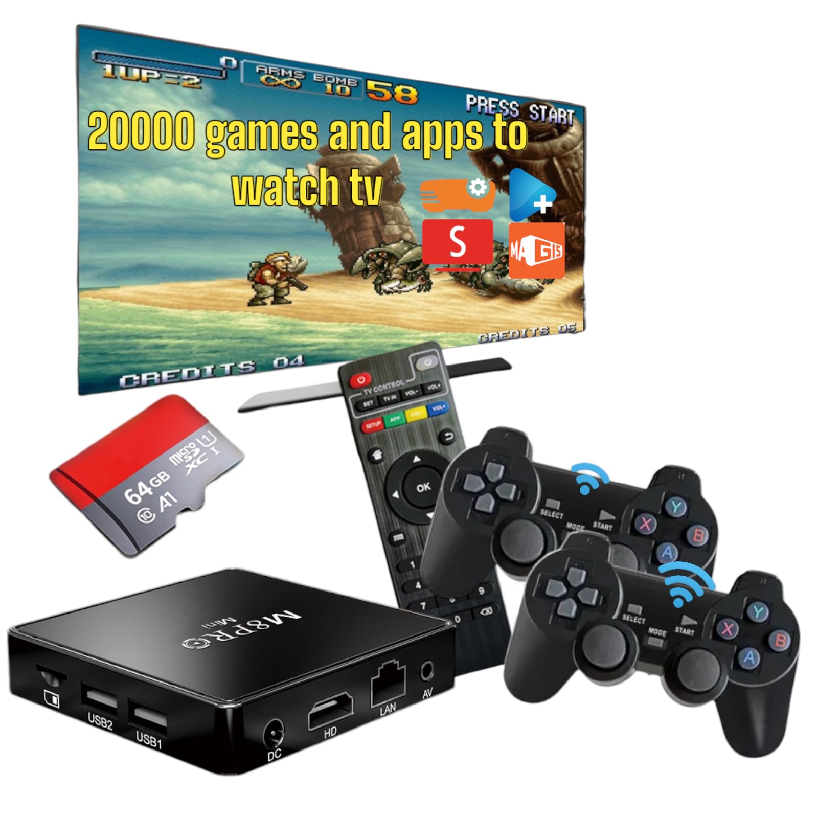 Photo 1 of Generic Nostalgia Stick Game Video Retro, Portable Arcade Games Box Console 64GB lite/10,000 Games Installed 4k , Android Box with 2 gamepads and 1 Remote Control tv box dual system