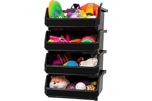 ReadySpace Plastic Containers for Organizing and Storage Bins for Closet, Kitchen, Office, Toys, or Pantry Organization, Extra Large, 4-Pack, Black