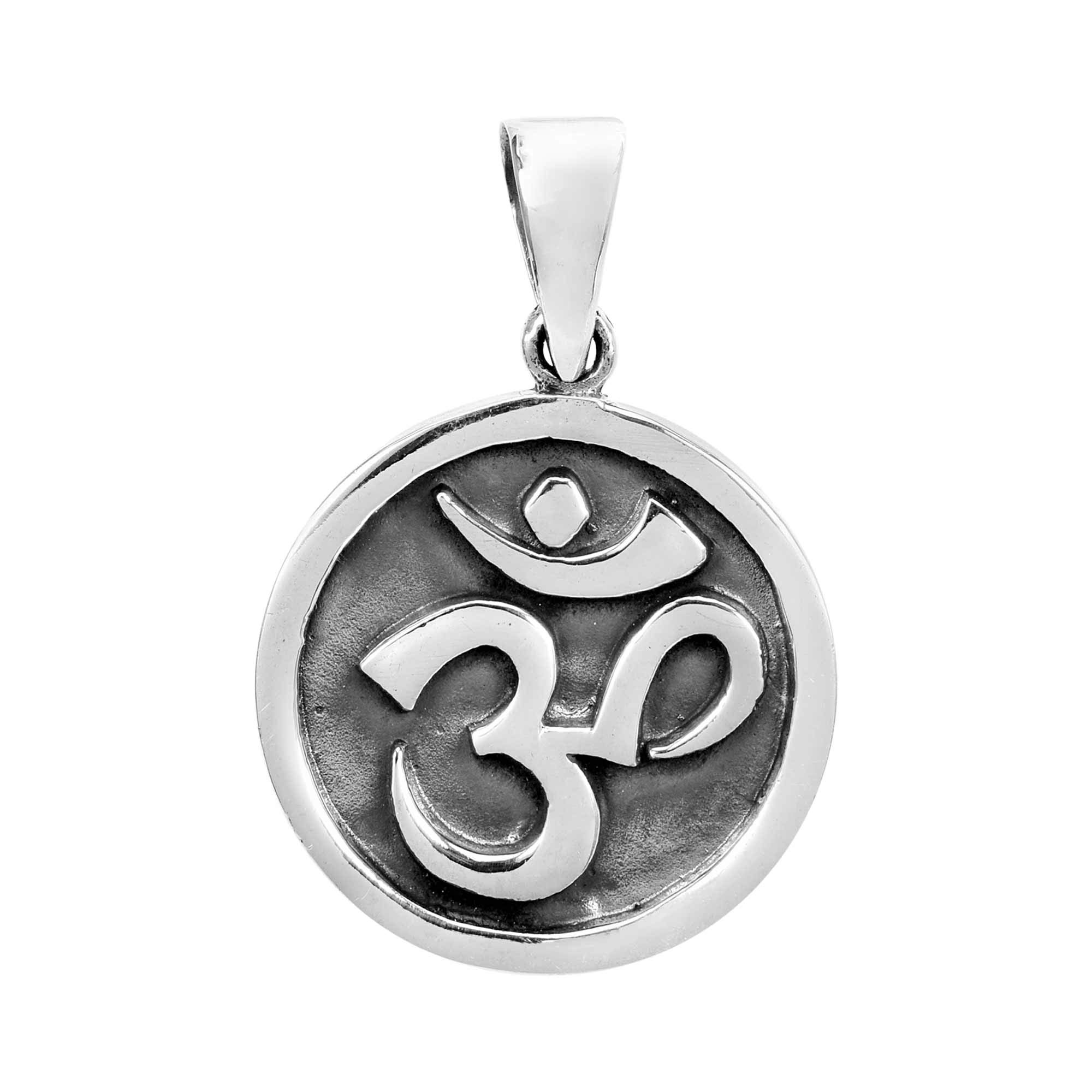 AeraVida Round Stand-out Aum/Om Prayer Sign .925 Silver Pendant