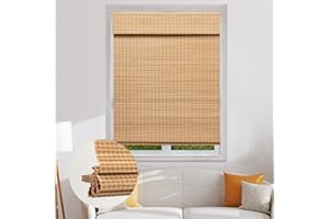 SEEYE Cordless Bamboo Roman Shades, Blackout Natural Bamboo Blinds for Indoor Windows, Roll Up Blind Privacy Shade for Home, Office, Door, UV Resistant & Easy to Install, 45" W x 64" H, Carbonized