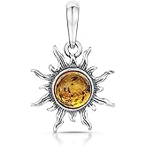 Amberta 925 Sterling Silver with Genuine Baltic Amber - Sun Pendant for Women - Various Stone Colors