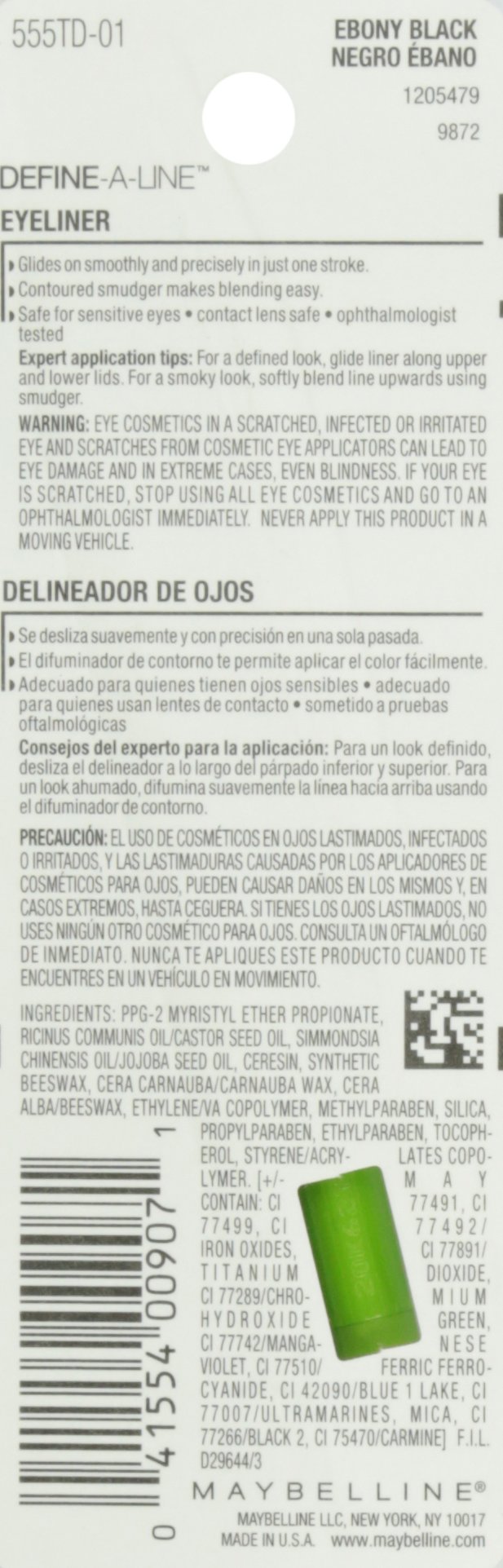 MAYBELLINE New York Define-A-Line Eyeliner, Ebony Black, 0.01 Ounce