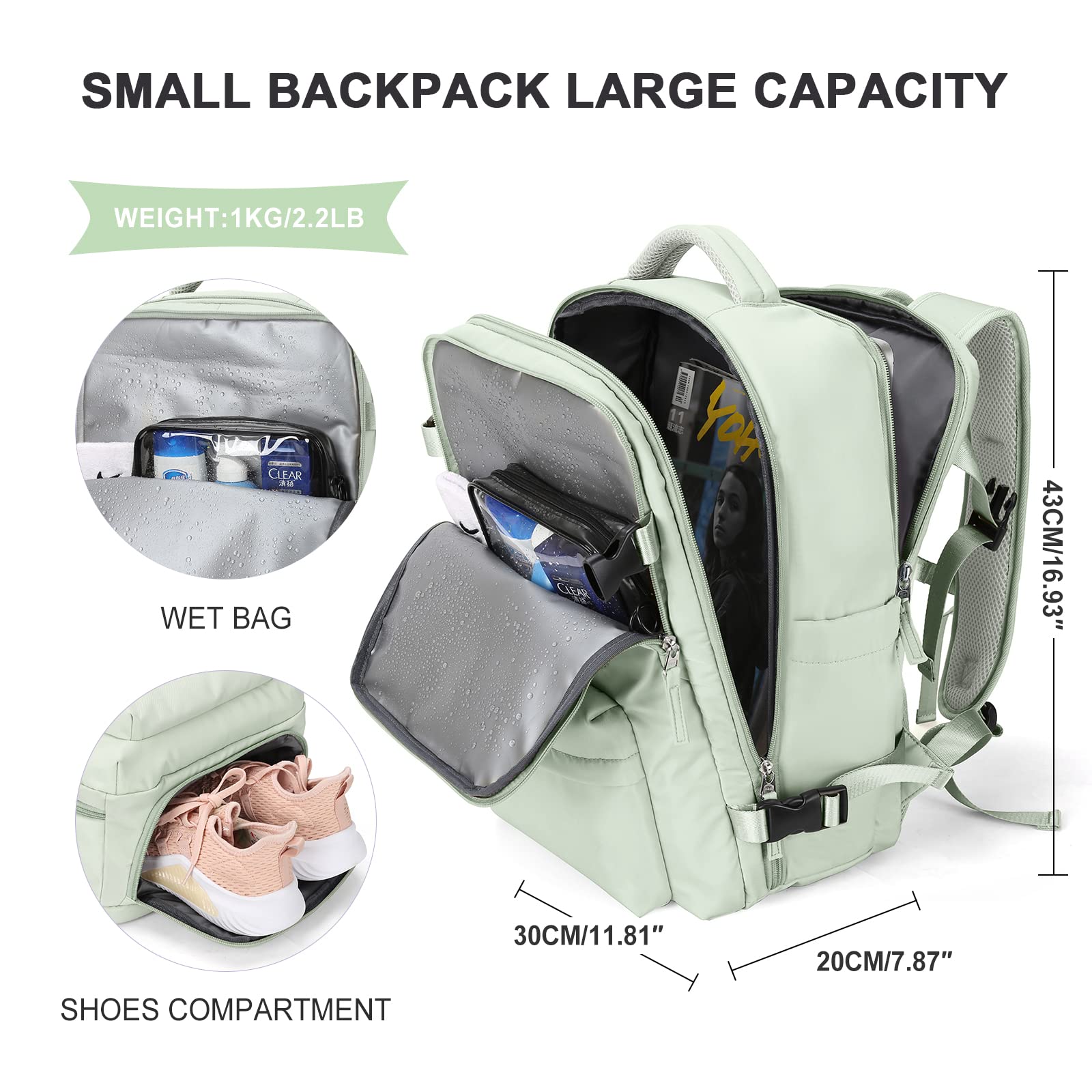 WONHOX Large Travel Backpack Carry on Flight Approved Laptop Work Business Backpack for Women Men Mochila de Viaje