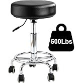 500lb heavy-duty Rolling Stool with Wheels,9.5cm thick Comfort cushion | Height Adjustable | PU leather|silent casters |Foot pedal ring|swivel stools for drafting chair,Salon,clinic, office, home