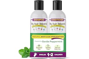 MY HAIR HELPERS NATURAL LICE REMOVAL My Hair Helpers Anti Lice Prevention Shampoo and Conditioner Set for Kids, Mint, Neem, Rosemary, Daily Defense, Works on 1-2 Children, 8 Ounces Each