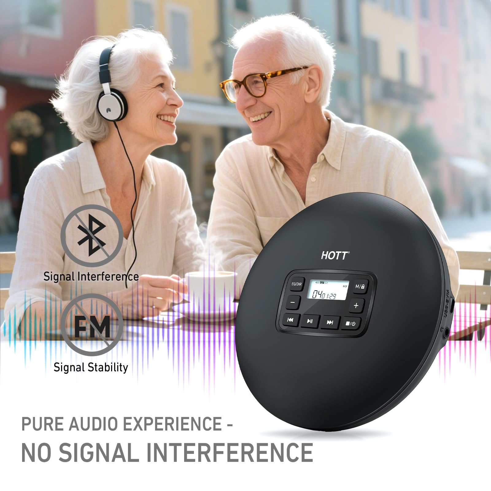 HOTT C204 Basic Portable CD Player with Anti-Skip Protection - AA Battery Powered, Compact CD Players MP3/CD-R Compatible, Built-in Headphones & AUX Output for Car