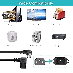 [2 Pack] 90 Degree Computer Power Cord - 2FT Low
