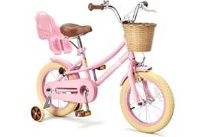 Glaf 12 14 16 20 Inch Girls Bike with Training Wheels for Kids Age 2-12 Years Old Toddler Girls Bike with Basket and Doll Seat Kids Bicycle Adjustable Seat