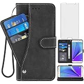 Asuwish Phone Case for Samsung Galaxy Note 5, Flip Wallet Cover with Tempered Glass Screen Protector Stand Card Holder Magnetic Shockproof Kickstand Cell Case for Note5 Notes 5s Five Women Men Black