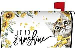 HARETU Spring Summer Cat Mailbox Cover 21x18 Inch, Hello Sunshine Post Letter Box Covers, Spring Summer Seasonal Magnetic Waterproof Mail Wraps for Outdoor Yard Garden Standard Mailbox Decor