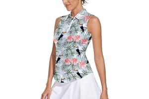 Soneven Womens Sleeveless Golf Shirt Moisture Wicking Athletic Golf Tank Top Printed Polo Tennis Shirts (XS-3XL)