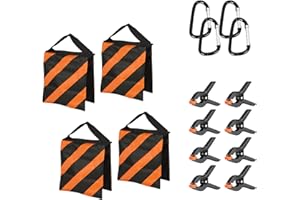 SUPON 4 Packs Heavy Duty Sandbag, Photography Weights Saddlebag Sand Bag for Photo Video Studio Stand, Light Stand, Backyard Outdoor Patio Sports, Boom Arms Tripods with 8 Packs Spring Clamps