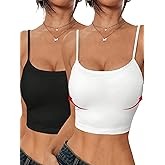 SOLY HUX Women's Crop Camisole 2 Packs Spaghetti Strap Tank Tops with Built in Bras Undershirts