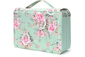 Vomgomfom Colored Pencil Case - 252 Slots Pencil Holder with Zipper Closure Twill Fabric Large Capacity Pencil Case for Watercolor Pens or Markers, Pencil Case Organizer for Artist (Green Rose)