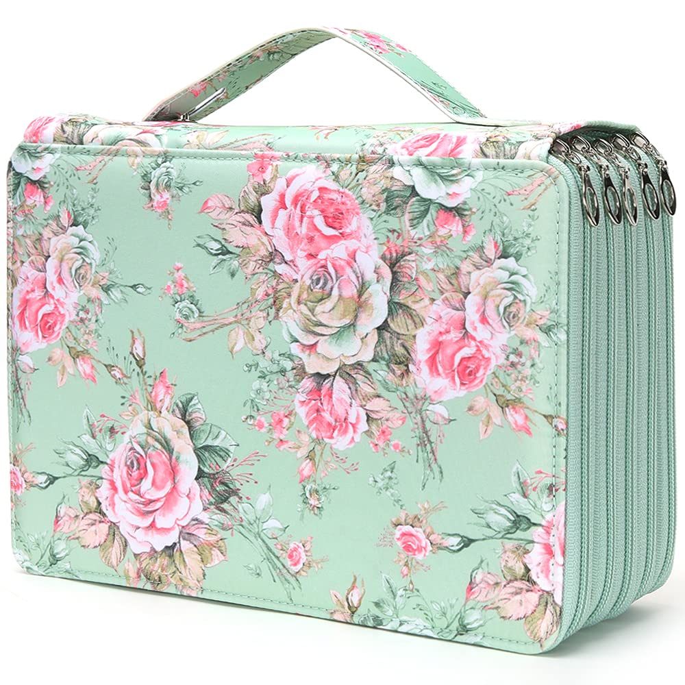 Photo 1 of Vomgomfom Colored Pencil Case - 252 Slots Pencil Holder with Zipper Closure Twill Fabric Large Capacity Pencil Case for Watercolor Pens or Markers, Pencil Case Organizer for Artist (Green Rose)