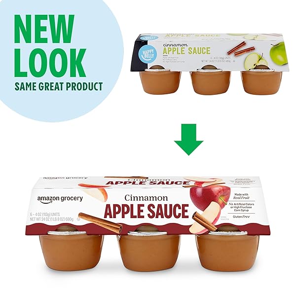 AMAZON GROCERY, CINNAMON APPLE SAUCE, 4 OZ, PACK OF 6 (PREVIOUSLY HAPPY BELLY, PACKAGING MAY VARY)