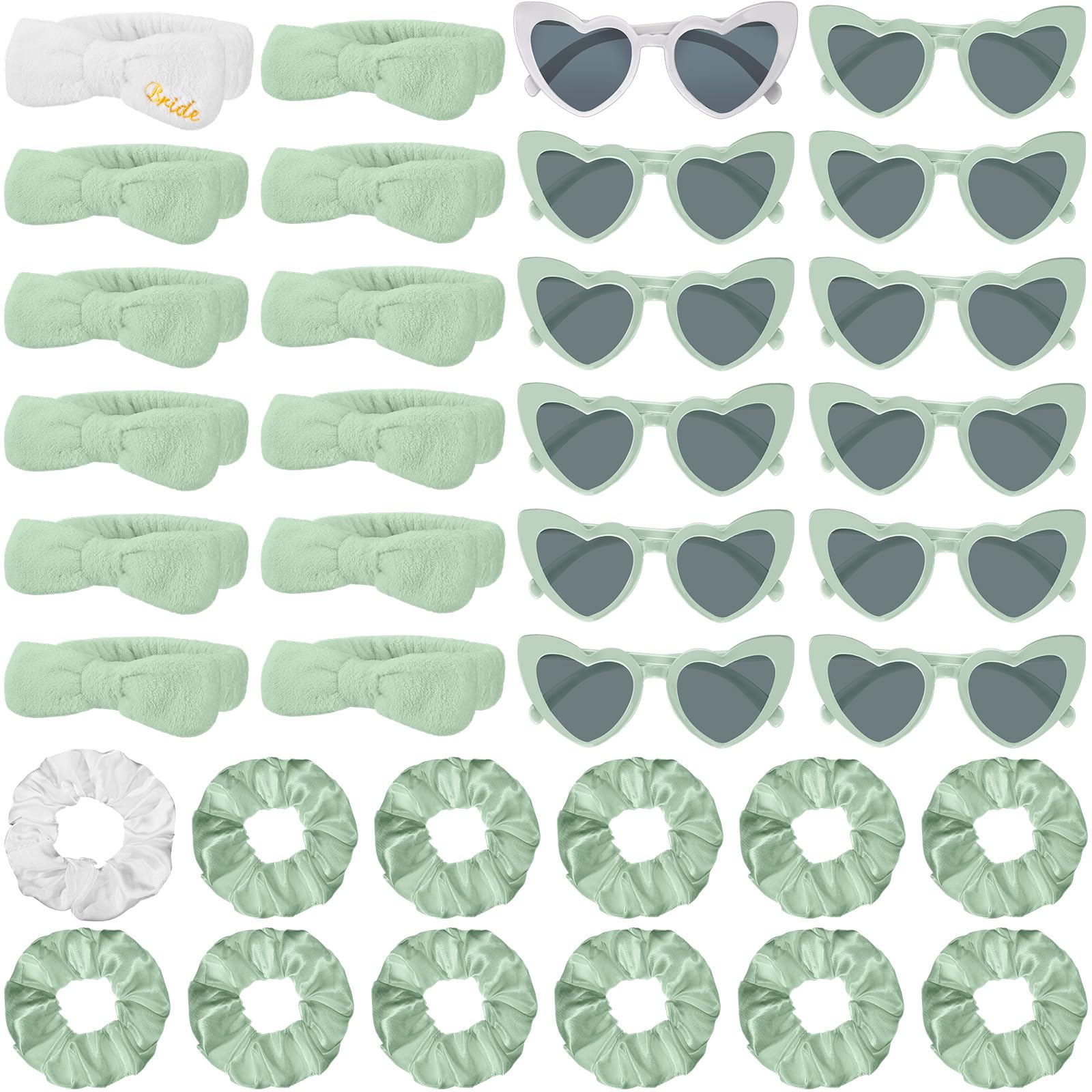 Photo 1 of ***(MISSING HEADBANDS)***Geiserailie 36 Pcs Bachelorette Party Accessories 12 Bride Spa Headbands 12 Bridesmaid Scrunchies Ties 12 Bachelorette Sunglasses Bridesmaids Proposal Gifts for Wedding Party Favors (Green)