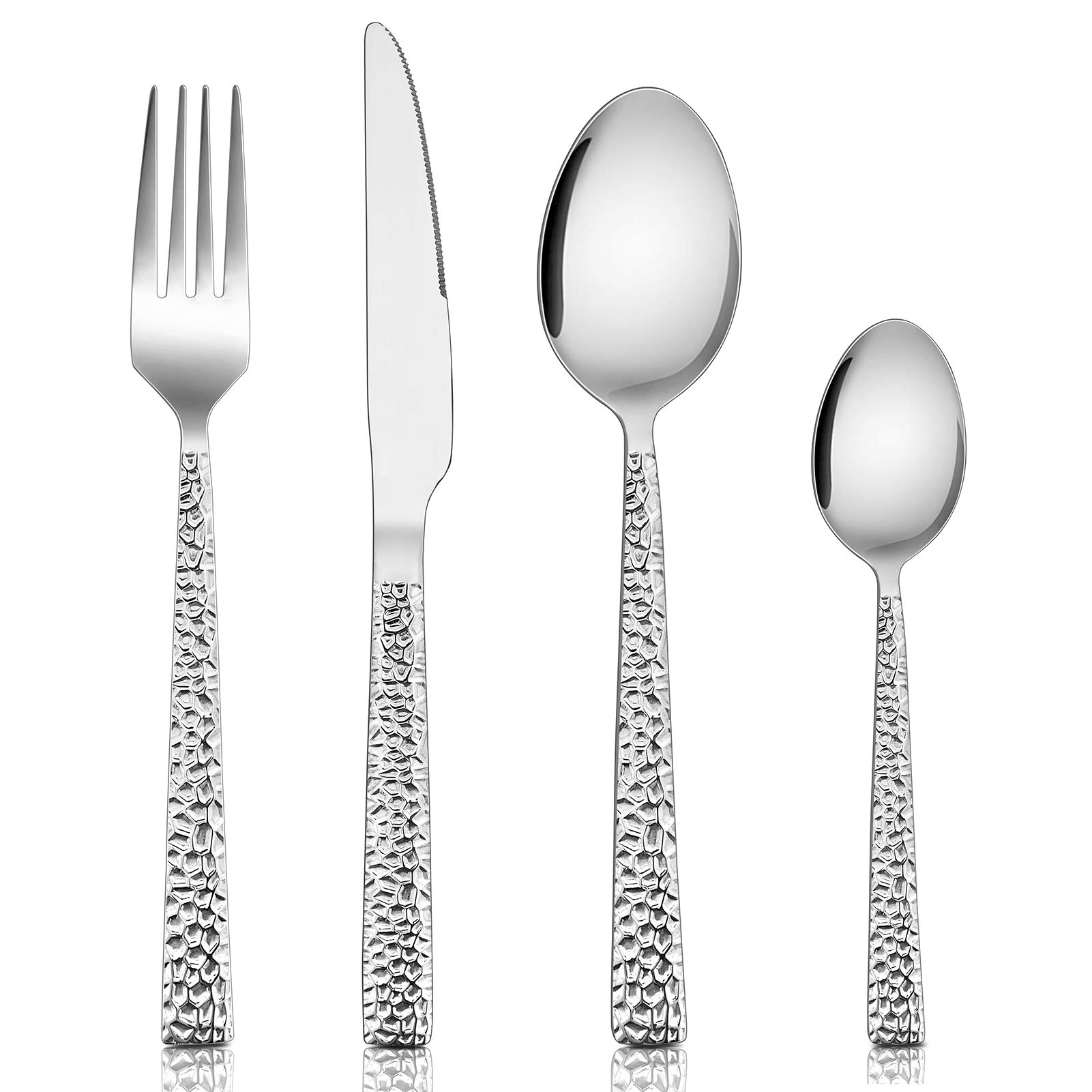 Cutlery Sets, Homikit Stainless Steel 24 Piece Cutlery Flatware Set, Metal Fork Knife Spoon Set Great for Daily Use/Christmas/Travel/Party, Mirror Finished & Dishwasher Safe - Hammered Design
