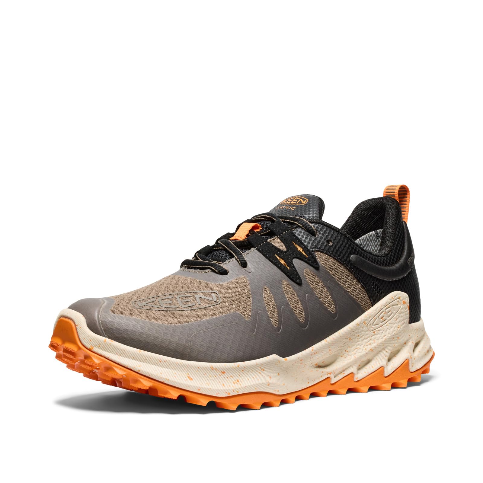 KEEN Men’s Zionic Low Height Waterproof All Terrain Hiking Shoes, Brindle/Bright Marigold, 7