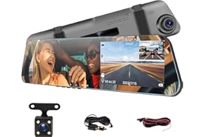 SIXWIN Mirror Dash cam Backup Camera, 4.5 inch with 1080P IPS Screen Mirror for Cars Front and Rear View Backup Camera Night Vision, Parking Assistance, Loop Recording, 24 Hours Parking Mode, G-Sensor