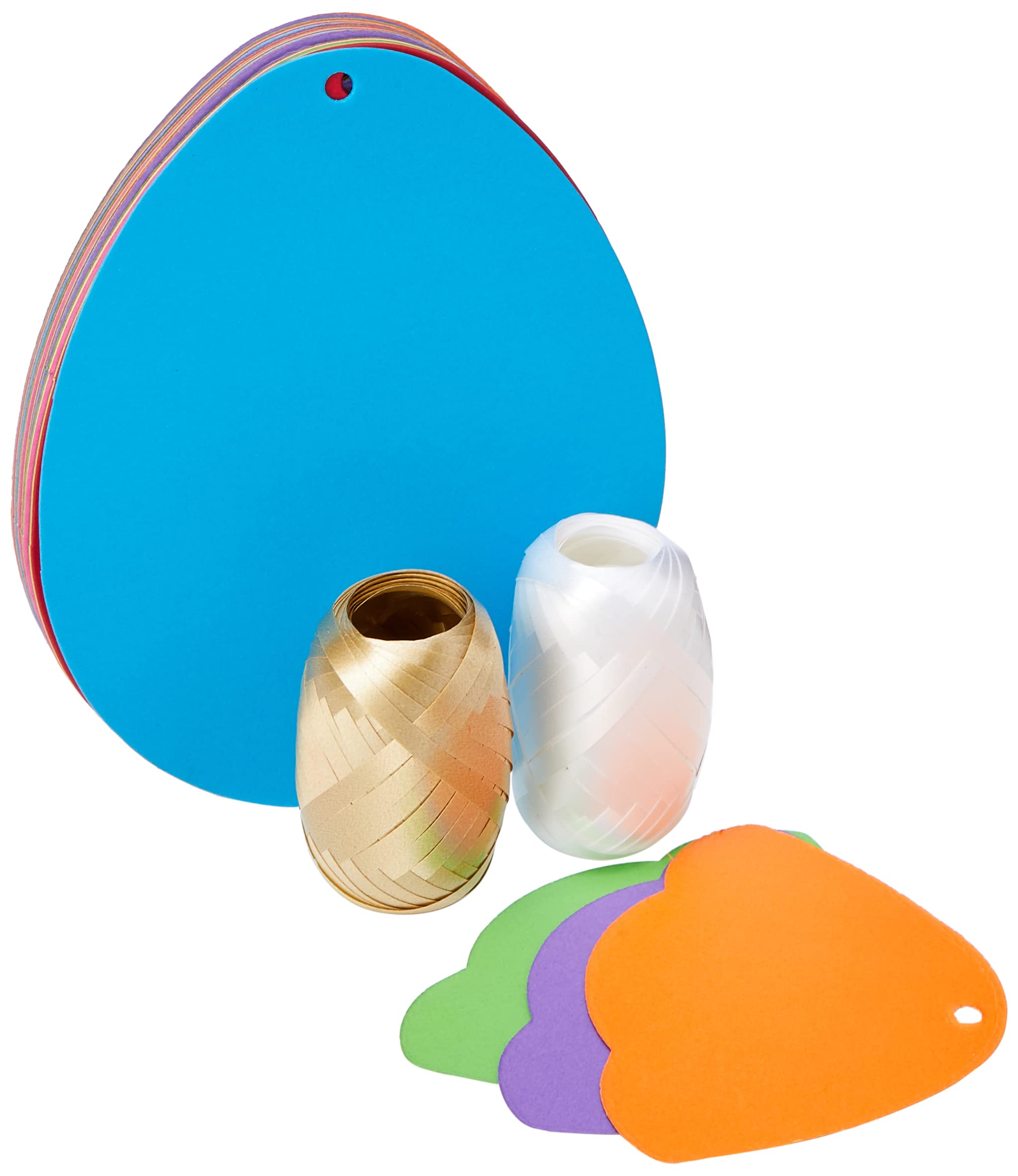 Springboard Triple Egg Decorations Easter Activity Pack - Simple Decoration Crafting Activity with Pre-Cut Egg Shaped Cards in 10 Colours and 2 Spools of Coloured Ribbon - 30 Pack