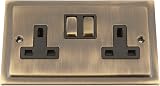 A5 Products Victorian Antique Brass 2 Gang 13 Amp Double Socket Black Insert view 1