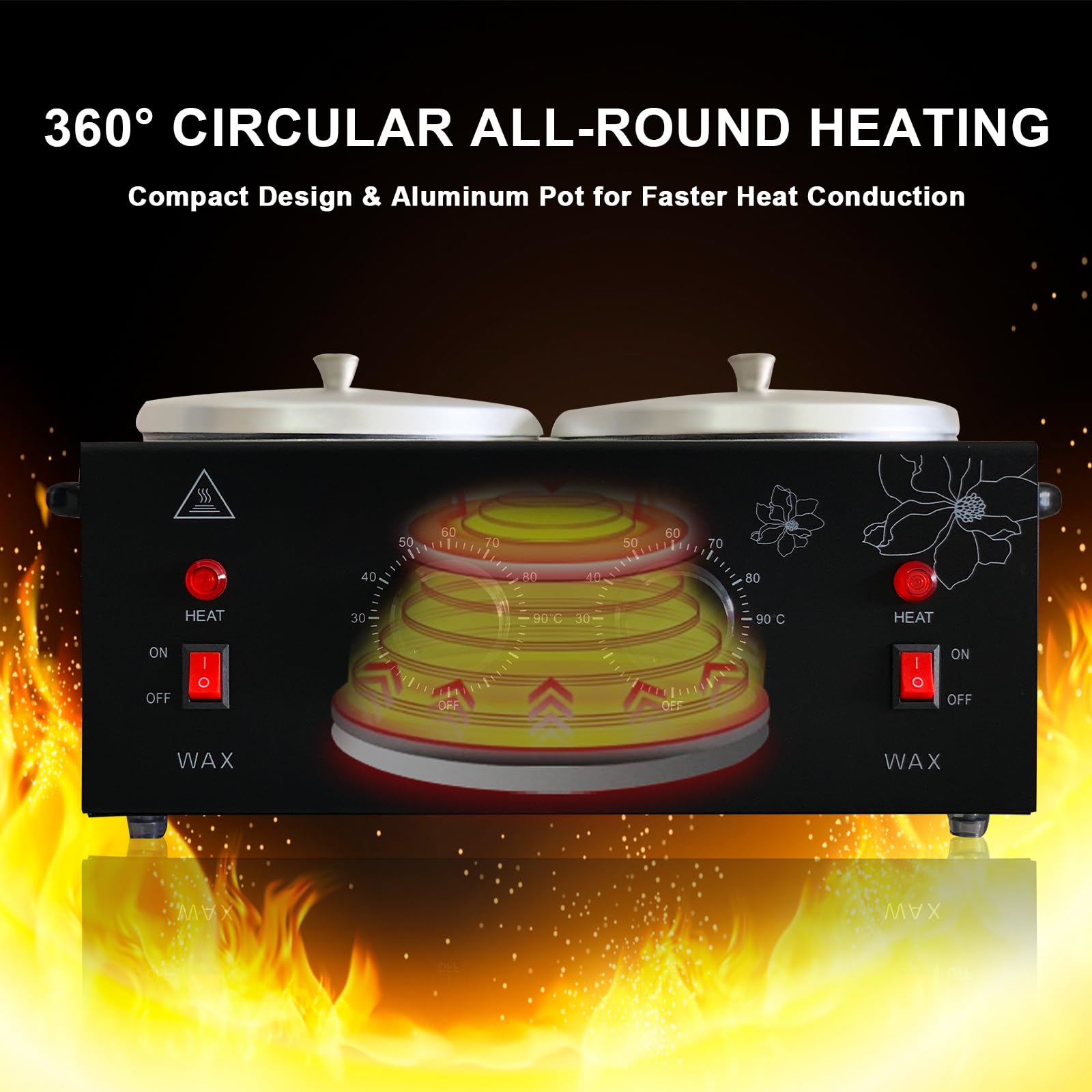 Black Double Pots Wax Warmer Professional Melted Wax Beads for Hair Removal,Fast Electric Wax Heater with Adjustable Temperature Set for Women (Black-Double Pots)