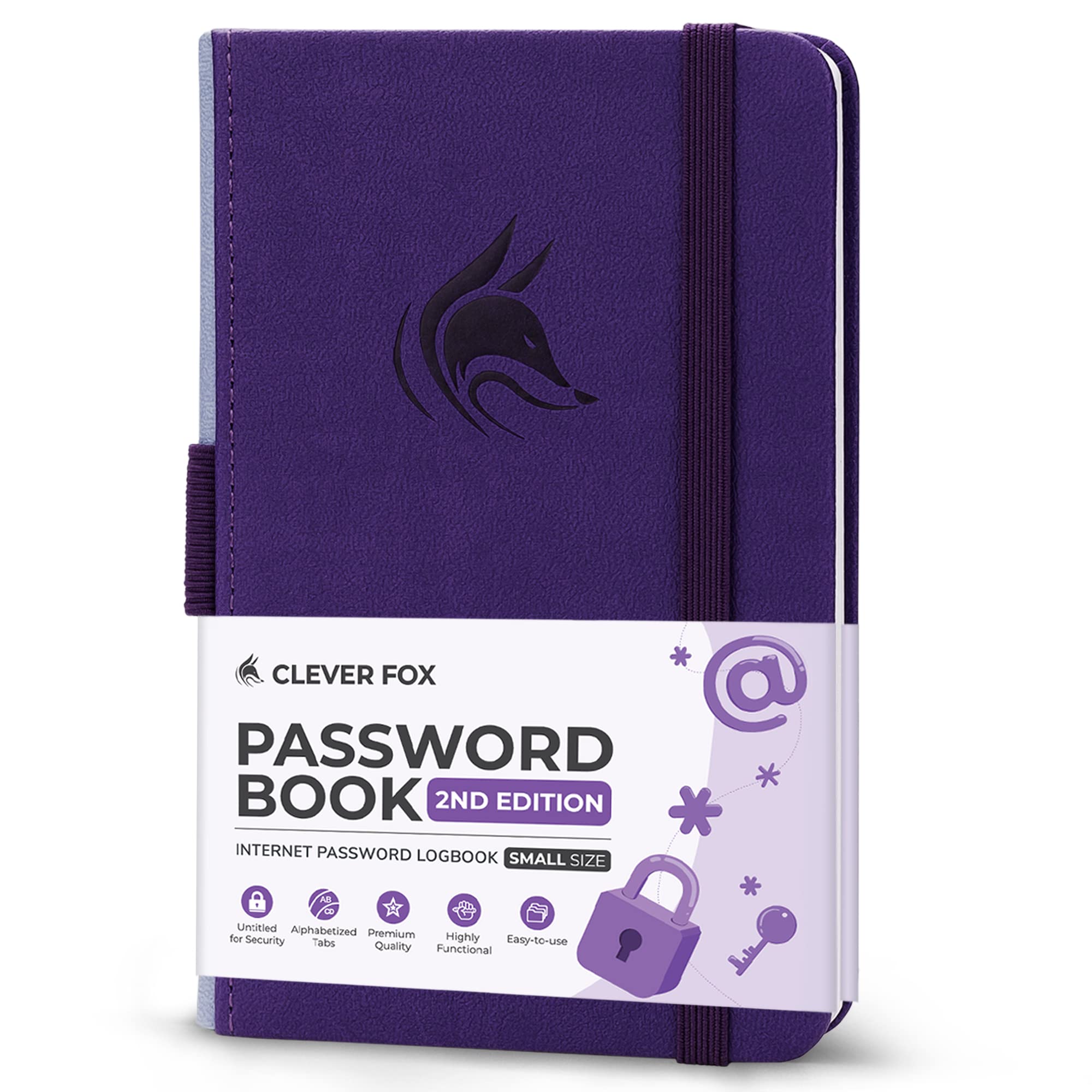 Clever Fox Password Book 2nd Edition Small – Pocket Password Keeper with Laminated Alphabetical Tabs – Internet Address Notebook & Login Details Organizer Journal – 8.9x14.2cm (Purple) — image 1