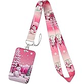 Snowing Christmas Lanyard for Keys Pink Snowman Neck Lanyard Keycard Holder for Kids School Student Teacher Nurse Xmas