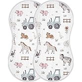Burbuja Farm Animals Muslin Baby Burp Cloths, Soft & Absorbent Cotton Burping Rags for Newborn Boys & Girls, 2 Pack