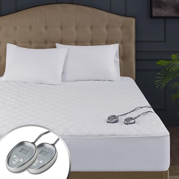 Amazon.com: Hyde Lane Dual Control Heated Mattress Pad Queen Cotton,  Quilted Electric Bed Warmer with 20 Heat Settings u0026 Auto Shut Off, Fits Up  to 18 Inch : Home u0026 Kitchen