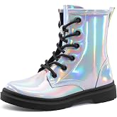 shoeslocker Girls Boots Shiny Stylish Comfort Combat Ankle Bootie | Zipper, Adjustable Lace, Glitter, Soft Insole, Hard Outsole, Anti-Slip, Easy Clean, Toddler, Little &amp; Big Girls