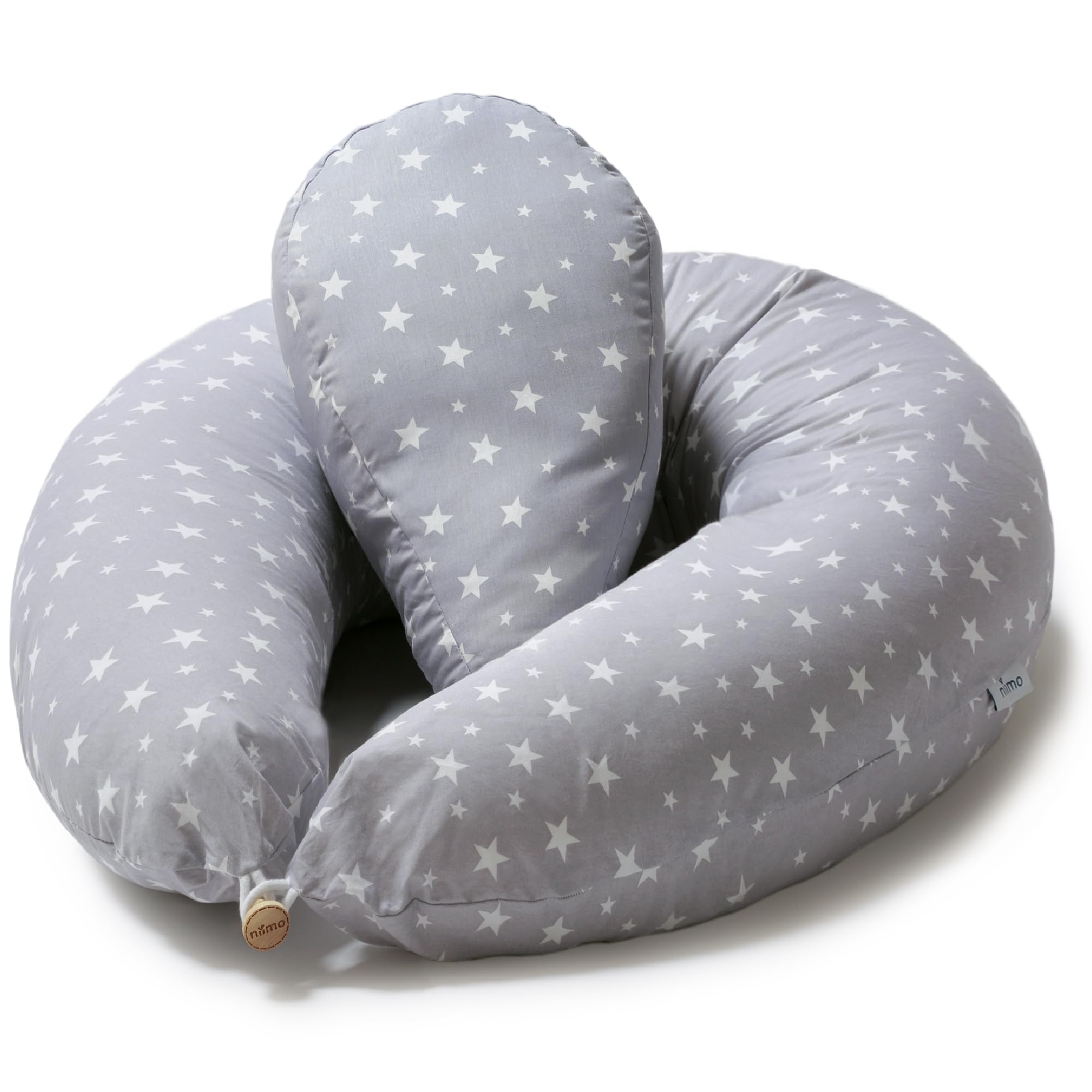 Niimo XXL+ Pregnancy Pillow & Nursing Pillow - PLUS Pregnancy Sleeping Wedge, 100% Cotton Cover, 100% Machine-Washable, Grey with White Stars (200 x 70 cm)