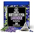 BLUE TEA - Butterfly Pea Flower Tea - Lavender - 30 Count - Pyramid Plant Based Tea Bag | Gokarna | ANTIOXIDANT RICH | Flower Based - Herbal Tea - Caffeine Free - Detox Tea - Vegan - Gluten Free - Non-GMO | Tin Packaging