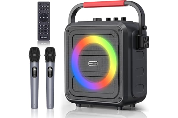Karaoke Machine for Adults & Kids, Bluetooth Karaoke Speaker with Two Wireless Karaoke Microphones, PA System Speaker Supports TF Card/USB, AUX in, REC, Bass & Treble for Party/Meeting/Adults/Kids