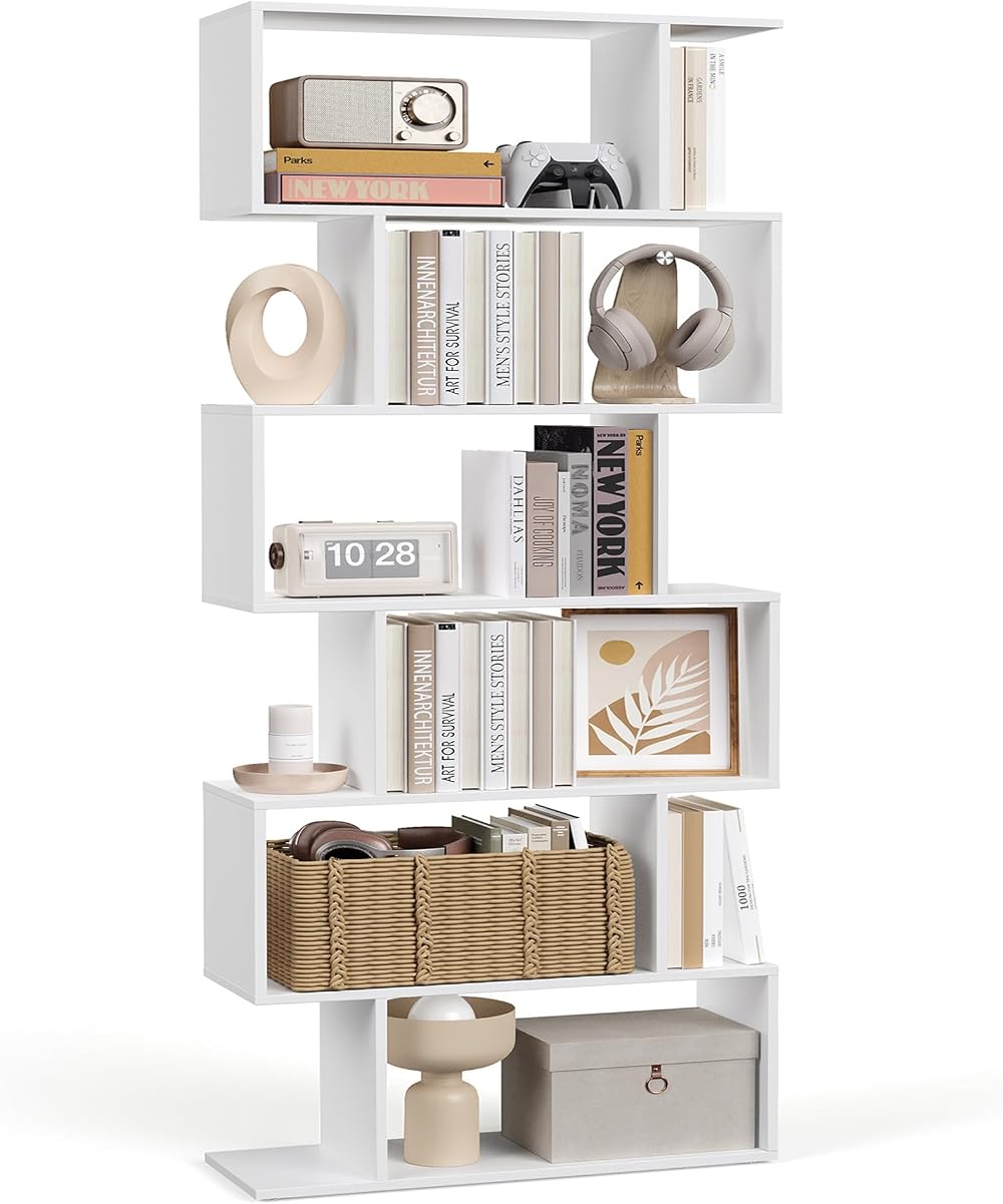 VASAGLE 6-Tier Bookshelf 24 x 70 x 191.6 cm Matte White LBC61WT Room Divider