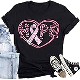 CQF Breast Cancer Shirt for Women Pink Ribbon T-Shirt in October We Wear Pink Tee Cancer Awareness Tops