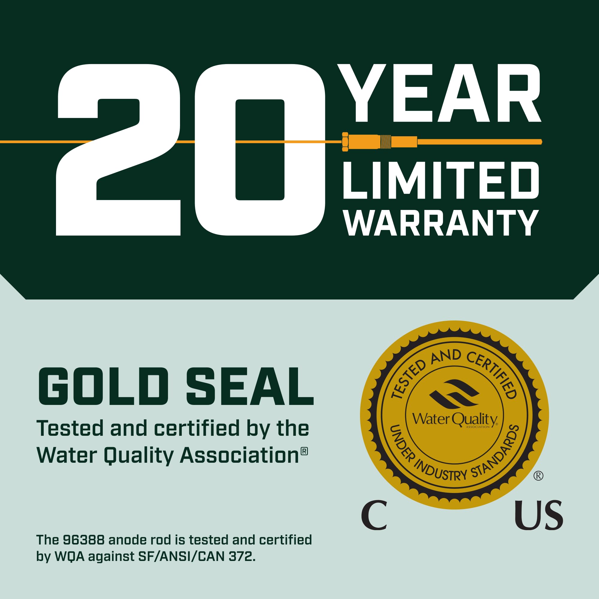 CorroProtec Powered Anode Rod For Water Heater, 20Year Warranty