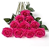 DuHouse 10pcs Silk Roses Artificial Flowers Fake Rose for Arrangement Wedding Party Home Decoration(Fuchsia)