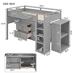 Merax Loft Bed Twin Size with Desk, Super Storage