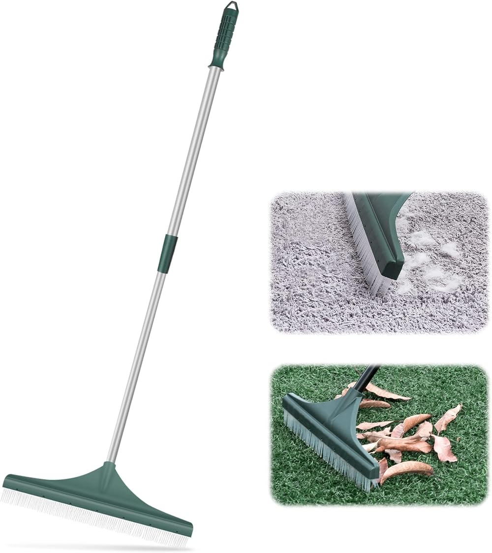 Artificial Grass Brush Lawn Rake Adjustable Steel Handle 80-130cm