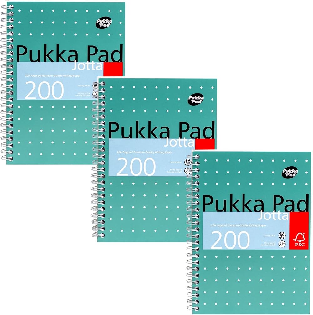 Pukka Pad A5 Jotta Book 3-Pack Metallic Green 200 Pages 8mm 80GSM Perforated