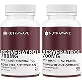 Nutrawave PURE HIGHEST POTENCY 700mg RESVERATROL Capsules, 98% Pure Trans-Resveratrol Supplement, Powerful Antioxidant and An