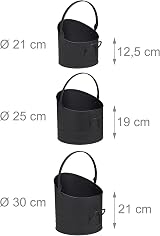 Relaxdays Pellet Bucket Set 3 Metal Fireplace Coal Container Black 21-30cm view 4
