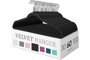 Flysums Premium Velvet Hangers 60 Pack Clothes Hangers, Heavy Duty Study Black Hangers for Coats, Pants Dress,Non Slip Clothes Hanger Set,Space Saving Felt Hangers for Clothing