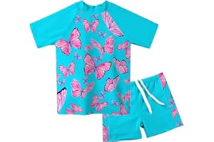 Lovekider Girls Swimsuits Two Piece Rash Guard Set Short Sleeve Bathing Suit Liner Swimwear with Sun Protection 3-12T