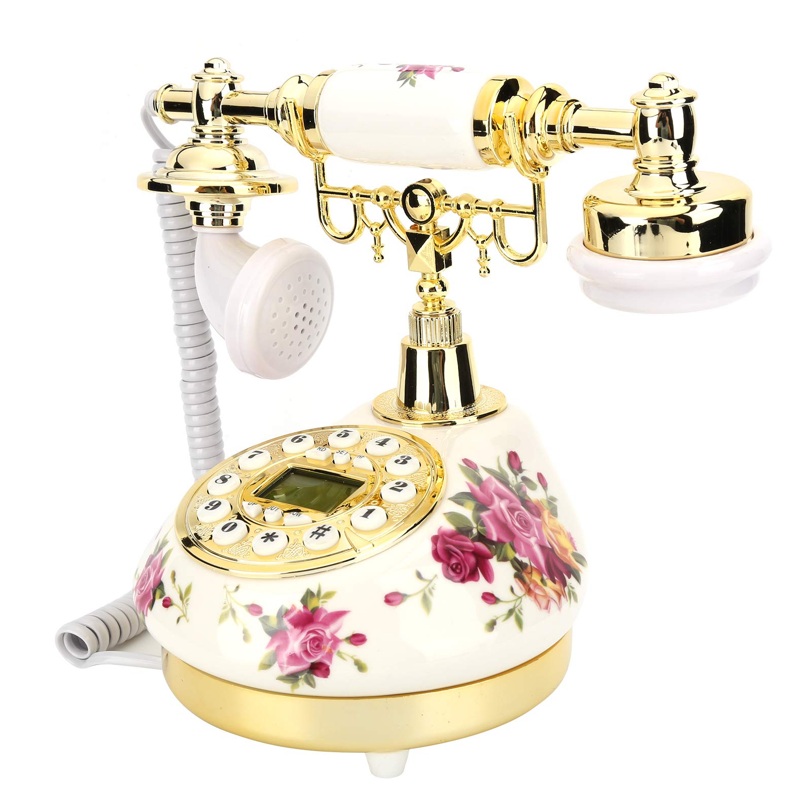 VBESTLIFE Antique Telephone Home Decor, Vintage Landline Corded Telephone Classic European Retro Phone Push Rotary Dial Ceramic Imitation Desk Telephone Home Office