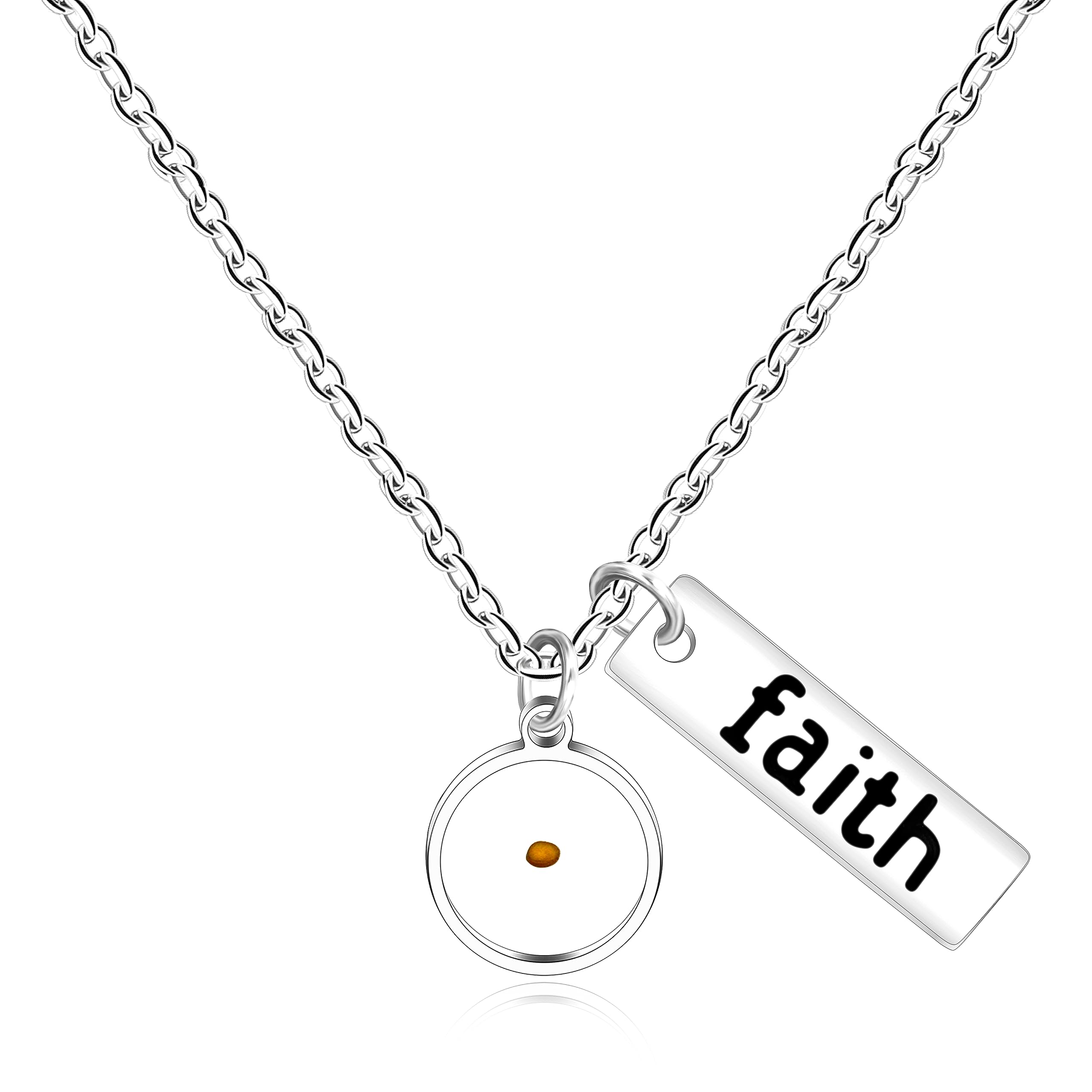 Uloveido Charms Mustard Seed Round Pendant Stainless Steel Faith Christian Inspirational Necklace for Women Girls with Extended Chian Y559 (Round)