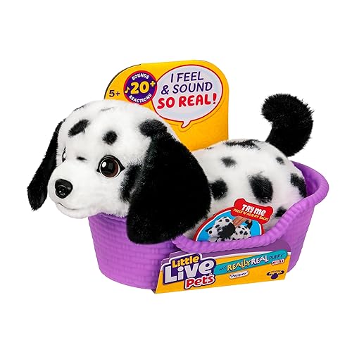 Little Live Pets My Really Real Puppy Minis- Pepper the Dalmatian| Interactive Puppy with 20+ Sounds & Reactions- Includes Basket for Display. Fun & Adorable Gift for Kids (11cm/4.3in tall)