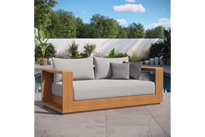 Modway Tahoe Acacia Wood Outdoor Patio Loveseat in Natural Light Gray with Weather-Resistant Cushions - Ideal as a Patio Couch, Outdoor Sofa, or Wood Couch